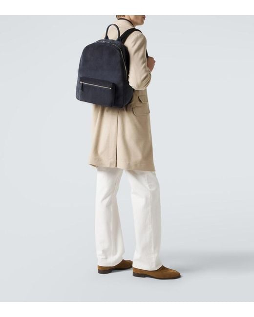 Kiton Black Leather-Trimmed Suede Backpack for men