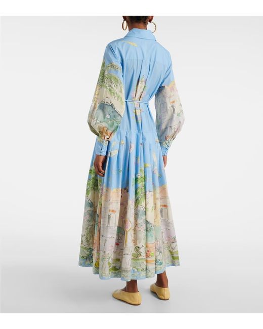 ALÉMAIS Blue Anouk Printed Cotton Midi Shirt Dress