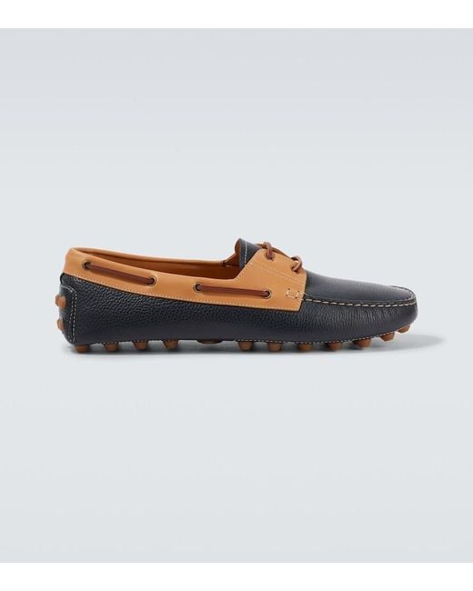 Tod's Blue Gommino Bubble Leather Boat Shoes for men