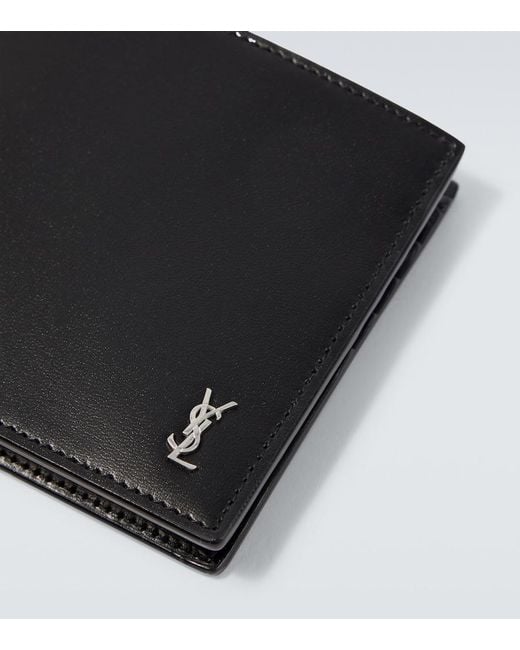 Saint Laurent Black Tiny Cassandre Leather Bi-Fold Wallet for men