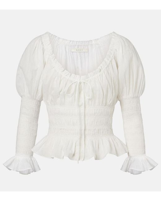 Doen White Baptisia Shirred Cotton Voile Top