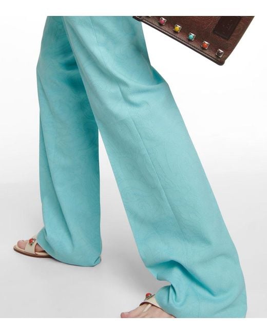Etro Blue High-Rise Straight Pants