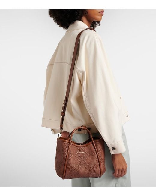 Max Mara Brown Marin Small Leather-Trimmed Top-Handle Bag