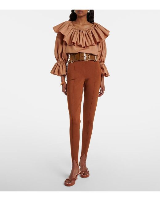 Chloé Brown Ruffled Cotton Poplin Blouse