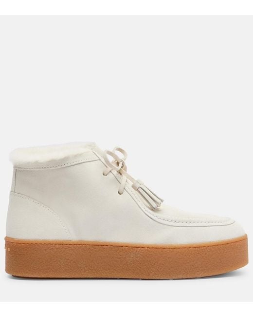 Hogan White Shearling-Trimmed Suede Ankle Boots