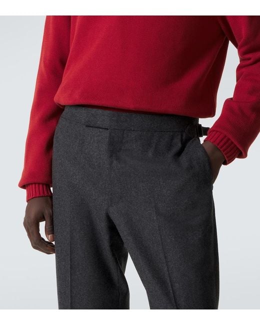 Thom Sweeney Gray Wool Flannel Slim Pants for men
