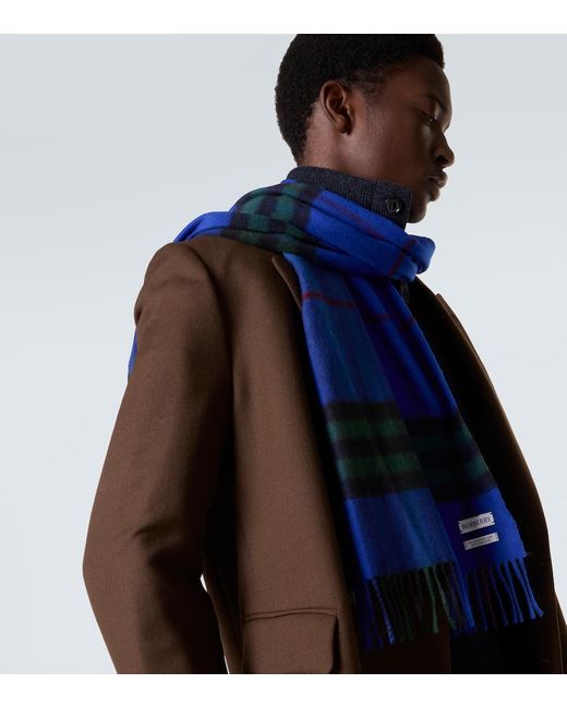 Burberry Blue Giant Check Cashmere Scarf for men