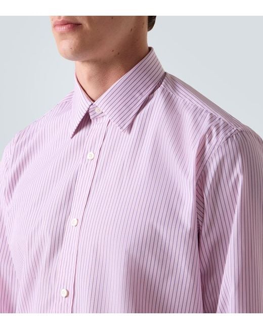Charvet Pink Striped Cotton Poplin Shirt for men