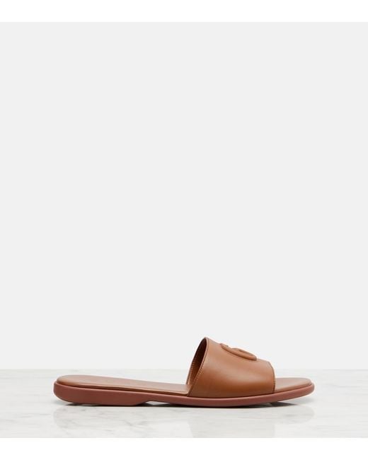 Gucci Brown Double G Leather Slides