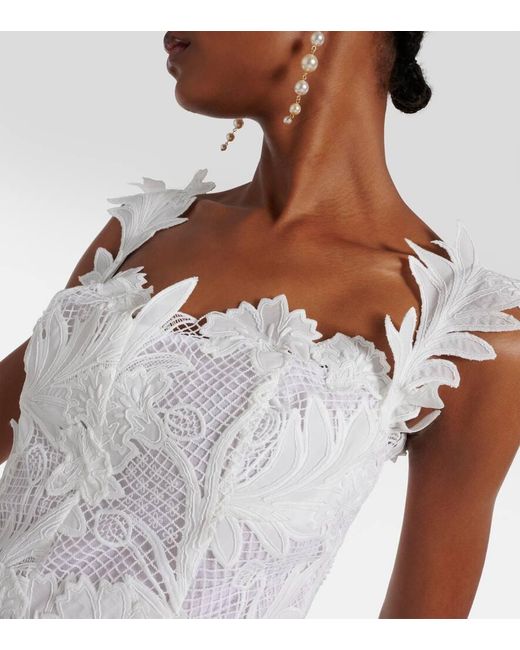 Vestido de fiesta Marbled Carnation de guipur Oscar de la Renta de color White