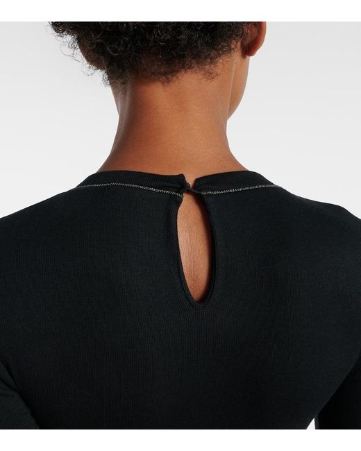 Brunello Cucinelli Black Monili Cotton-Blend Top