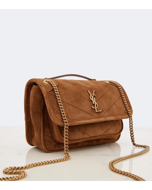 Saint Laurent Brown Niki Mini Suede Shoulder Bag