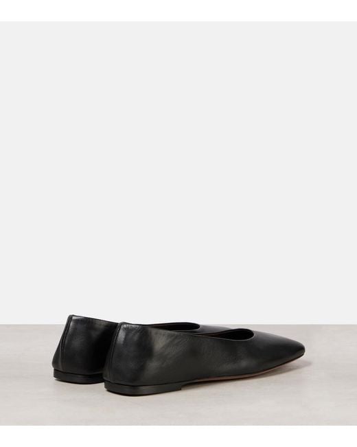 The Row Black Square Leather Ballet Flats