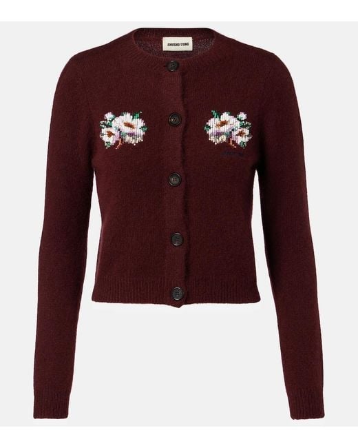 ShuShu/Tong Red Beaded Cashmere And Cotton Cardigan