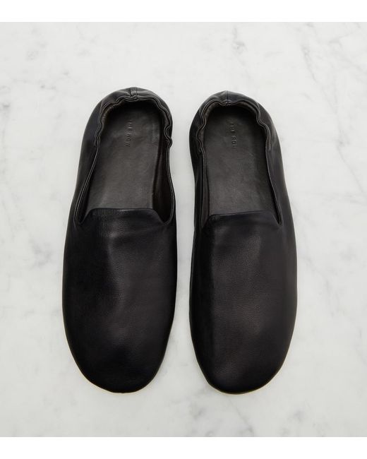 The Row Gray Casa Leather Slippers