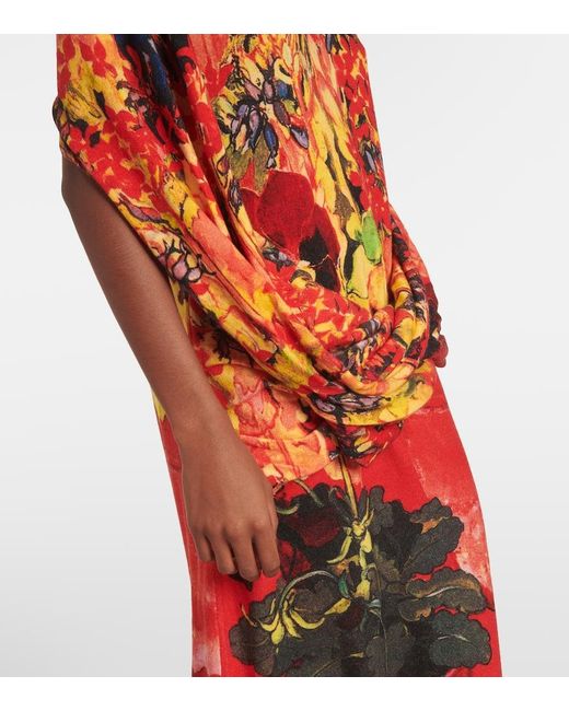 J.W. Anderson Red Asymmetric Draped Wool-Blend Maxi Dress