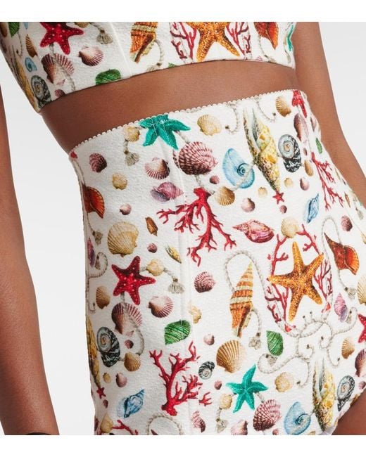 Dolce & Gabbana White Capri Printed High-Rise Shorts