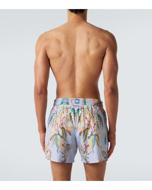 Etro Blue Printed Swim Trunks for men