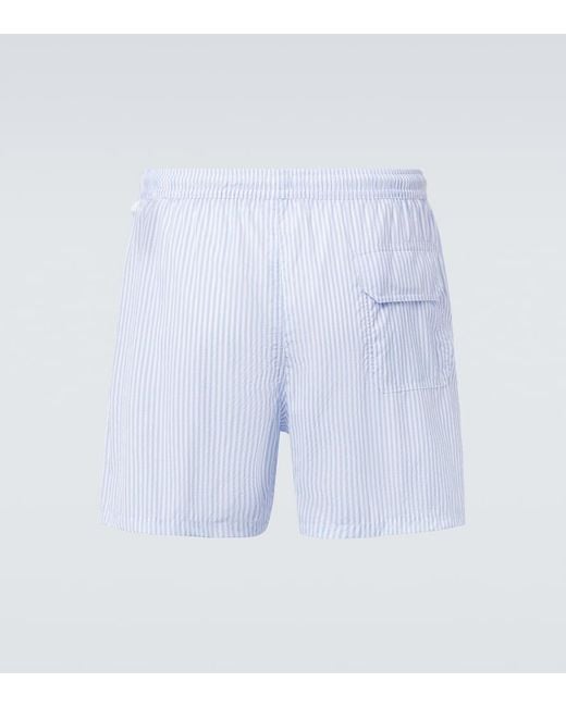 Thom Sweeney Blue Striped Swim Trunks for men