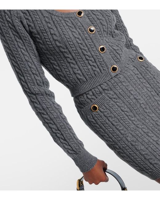 Alessandra Rich Gray Cable-Knit Wool Cardigan