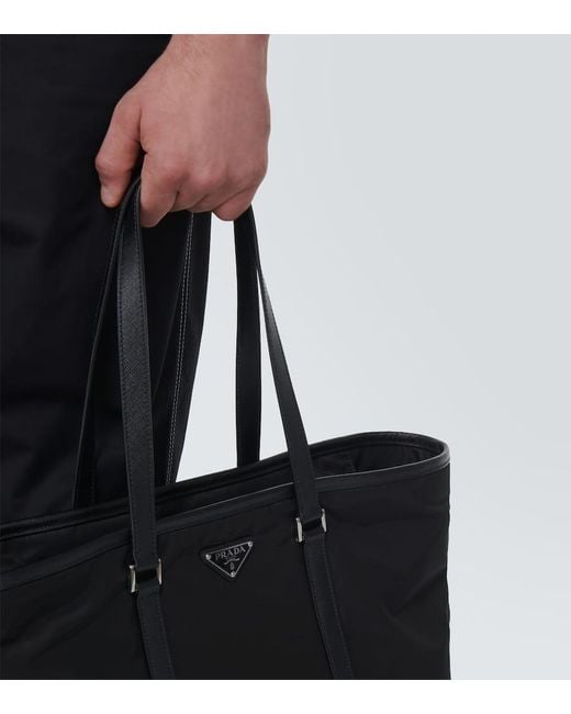 Prada Black Re-Nylon Leather-Trimmed Tote Bag for men