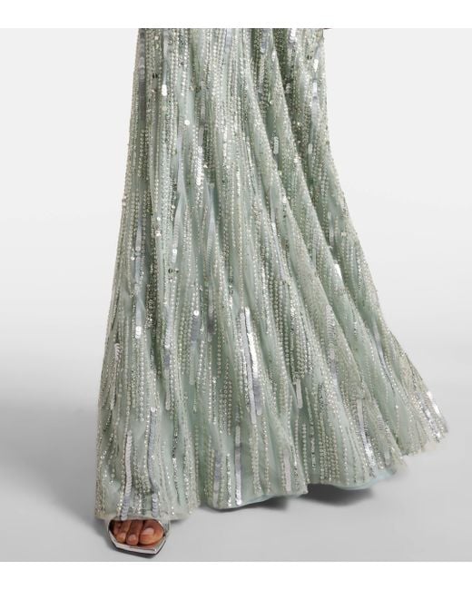 Jenny Packham Green Bright Star Embellished Tulle Gown