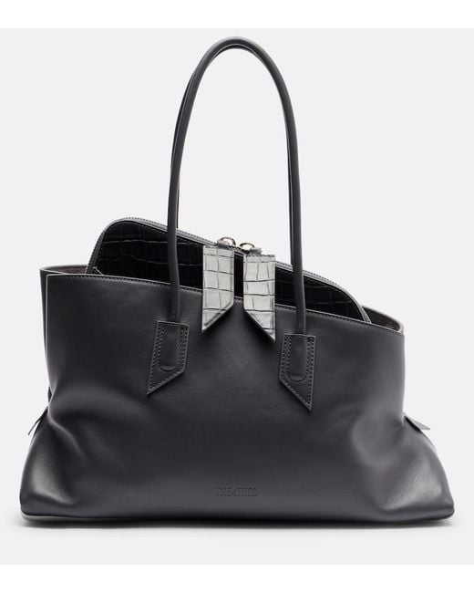 The Attico Black La Passeggiata Medium Leather Tote Bag