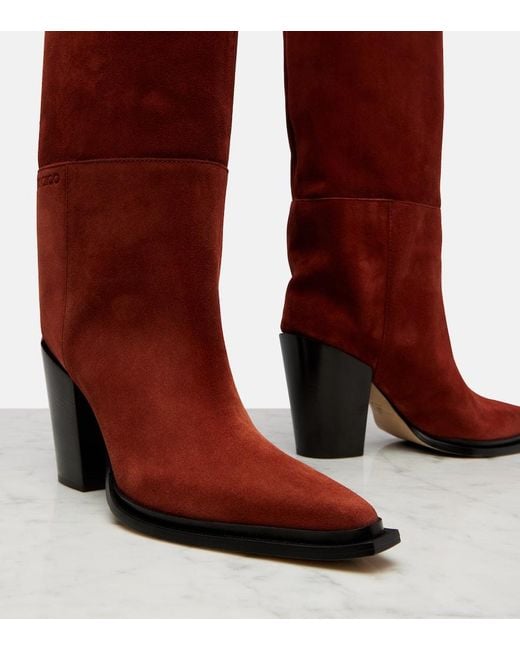 Jimmy Choo Red Cece 80 Suede Knee-High Boots