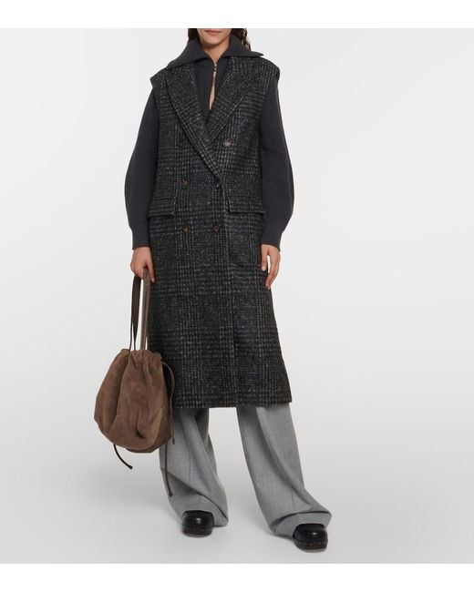 Brunello Cucinelli Black Checked Wool-Blend Coat