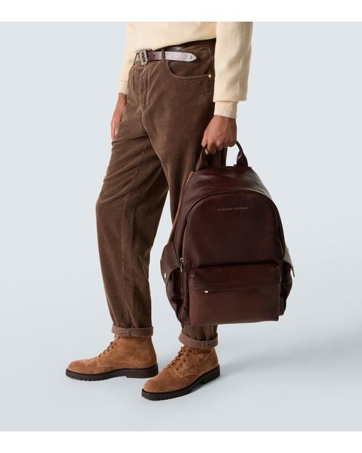 Brunello Cucinelli Brown Leather Backpack for men