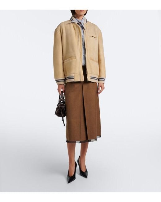 Prada Natural Wool-Trimmed Shearling Bomber Jacket
