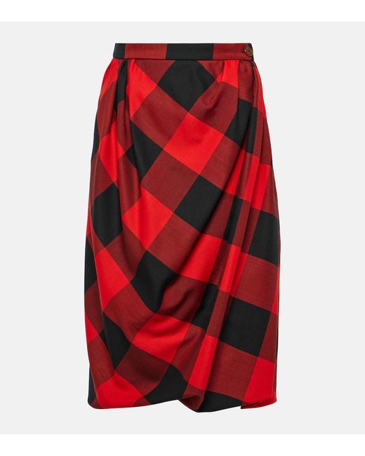 Vivienne Westwood Red Drunken Drape Virgin Wool Midi Skirt