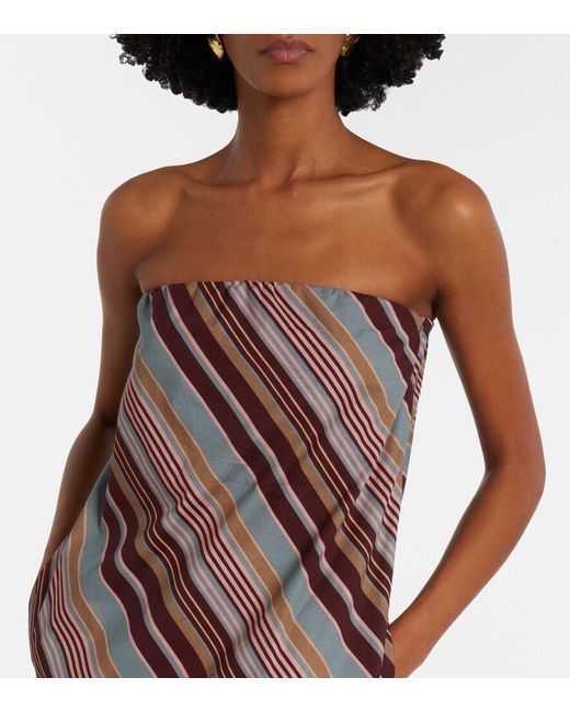 Adriana Degreas Purple Striped Off-Shoulder Cotton-Blend Maxi Dress