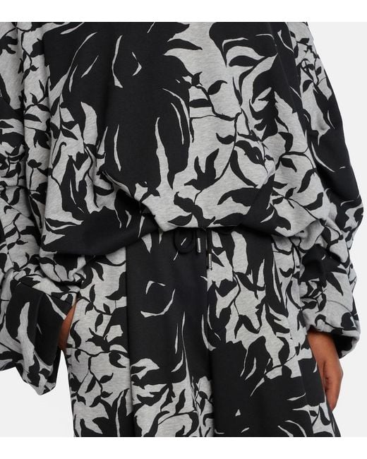 Dries Van Noten Black Draped Floral Cotton Jersey Sweatshirt
