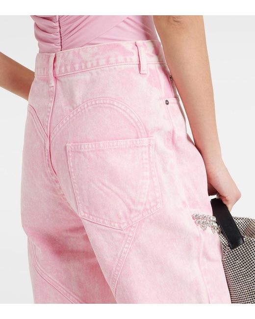 Area Pink Embellished Cutout Straight Jeans