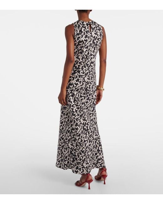 Asceno White Valencia Printed Silk Twill Maxi Dress