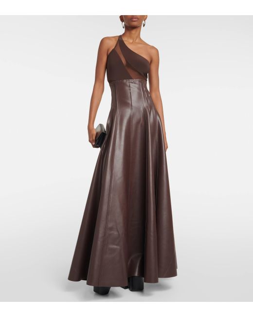Norma Kamali Brown Grace Pleated Faux Leather Maxi Skirt