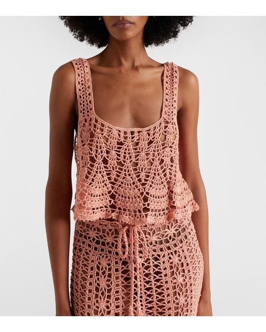 Anna Kosturova Pink Cotillion Crochet Cotton Crop Top