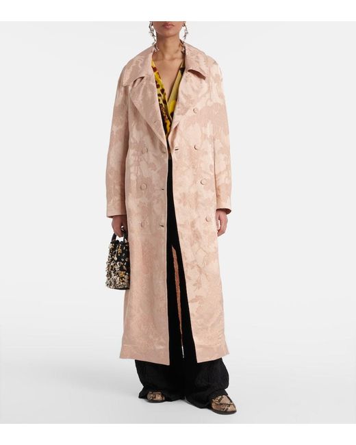 Dries Van Noten Pink Floral Linen-Blend Jacquard Coat