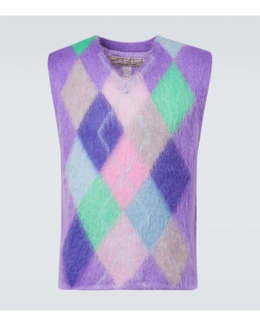 ERL Purple Checked Mohair-Blend Sweater Vest for men