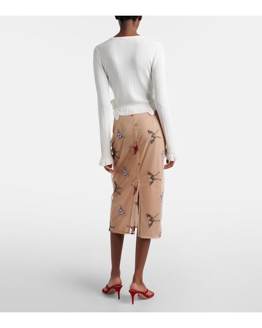 Blumarine Natural Applique Midi Skirt