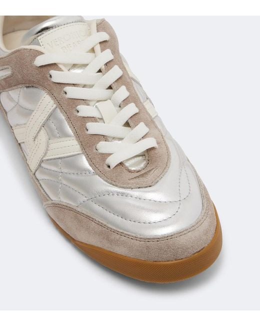 Veronica Beard White Quilted Suede-Trimmed Leather Sneakers
