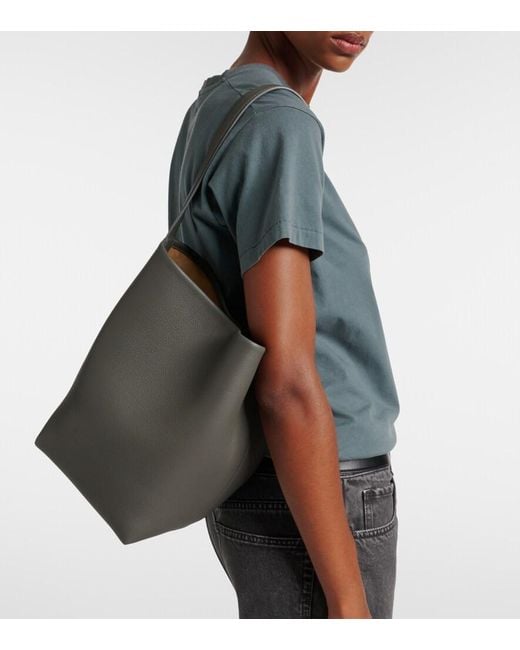 The Row Gray N/S Park Medium Leather Tote Bag