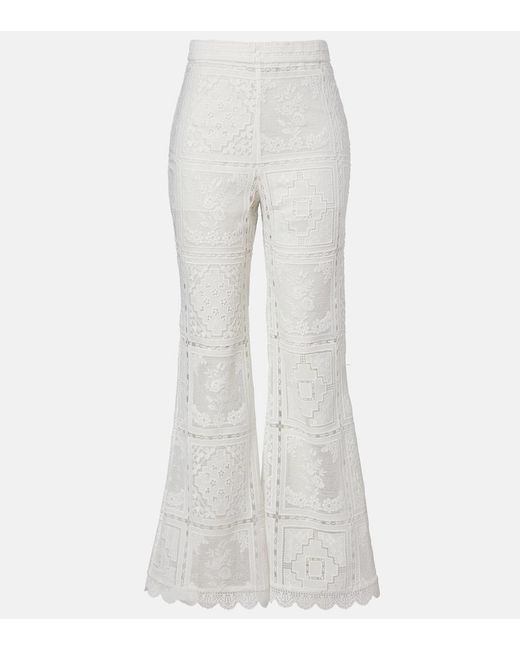Zimmermann White Floral Lace Flared Pants