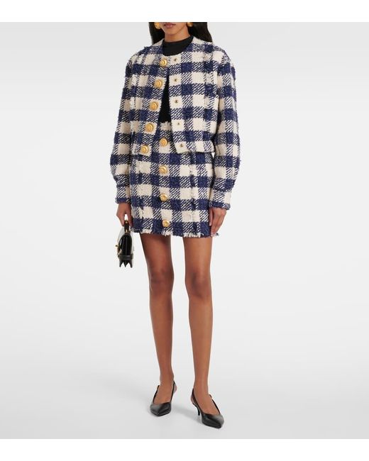 Minifalda De Tweed De Tiro Alto Balmain de color Blue