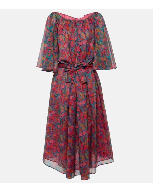 Eres Red Daisy Floral Cotton Midi Dress