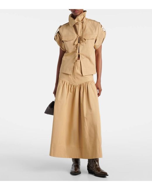 Ganni Natural Bow-Detail Cotton And Linen Top