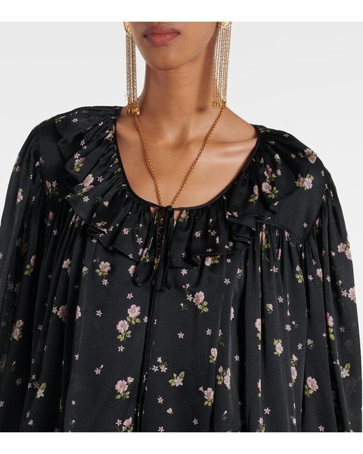 Chloé Black Gathered Silk Charmeuse Minidress