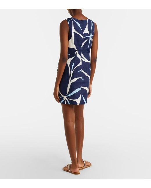 Cala De La Cruz Blue Rhoda Printed Linen Minidress