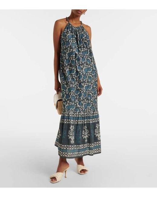 Velvet Blue Midikleid Ghita Aus Baumwolle Und Seide